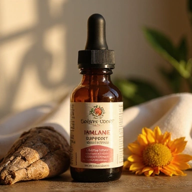 Natural immune support supplement bottle with herbal ingredients